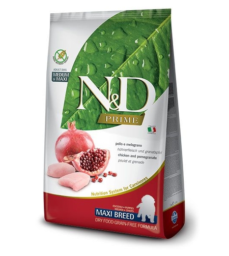 N&D Prime Chicken & Pomegranate Maxi Puppy – храна за подрастващи кучета, с пилешко и нар, за едри породи, 2.5 kg / 12 kg