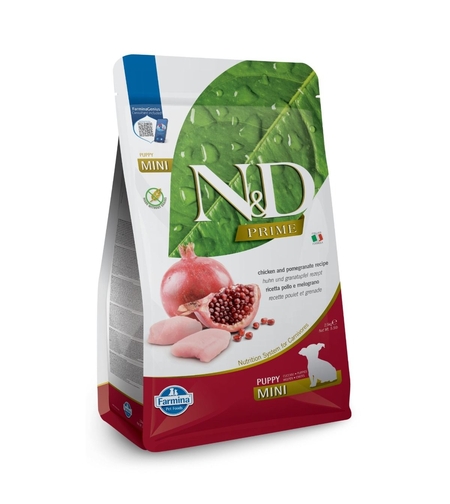 N&D Prime Chicken & Pomegranate Mini Puppy – храна за подрастващи кучета, с пилешко и нар, за дребни породи, 0.800 kg / 2.5 kg