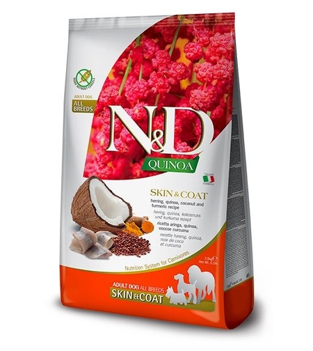 N&D Quinoa Skin & Coat Herring Adult All Breeds – храна за кучета за кожа и козина, с херинга, за всички породи, 2.5 kg