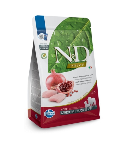 N&D Prime Chicken & Pomegranate Adult Medium & Maxi – храна за кучета, с пилешко и нар, за средни и големи породи, 2.5 kg / 12 kg