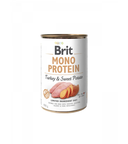 Brit Mono Protein Turkey and Sweet Potato - монопротеинова консерва за кучета с пуешко месо и сладки картофи 400 гр
