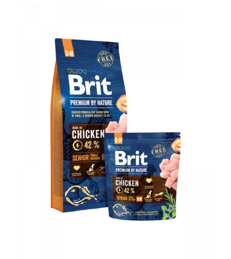 Brit Premium by Nature Senior S/M – 42% прясно пилешко – храна за възрастни кучета S/M породи, 1 kg / 3 kg / 8 kg / 15 kg