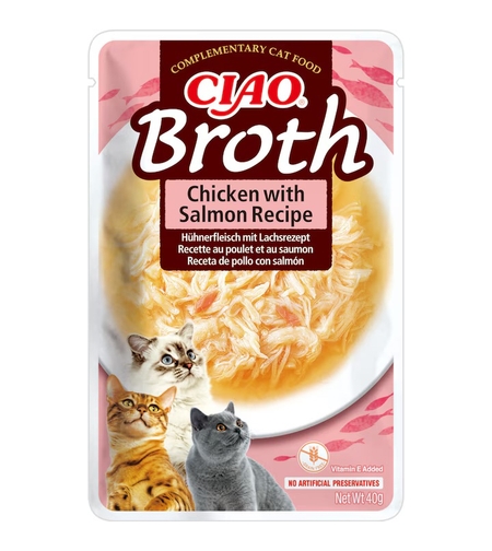 Inaba Broth Chicken with Salmon - Пауч за котки пилешки бульон със сьомга, 40 гр