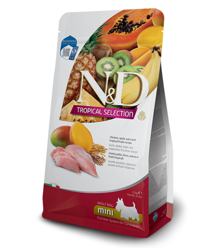 N&D Tropical Selection Chicken Adult Mini – храна за кучета, с пилешко и тропически плодове, за дребни породи, 1.5 kg / 5 kg