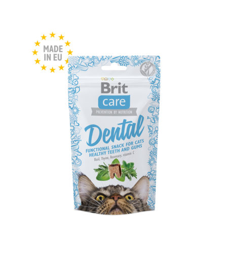 Brit Care Cat Dental - полувлажни хапки за котка за здрави венци и зъби 50 гр