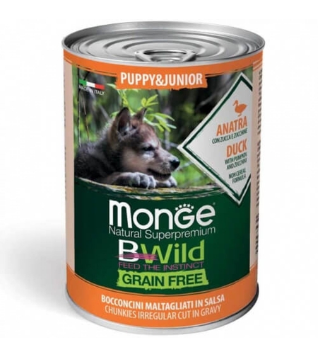 Monge BWild Grain Free Puppy Duck – консерва с патица, тиква и тиквички, 400 g