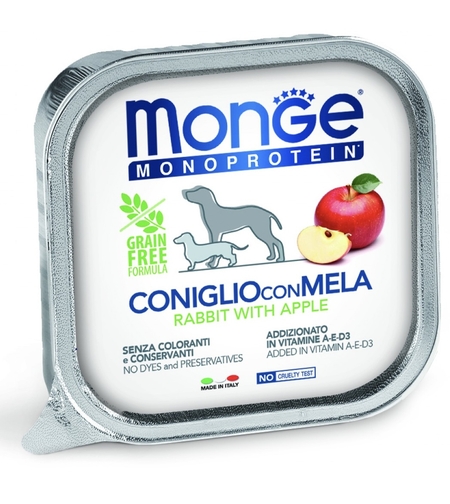 Monge Dog Monoprotein Adult Pate Rabbit & Apple – пастет за кучета в зряла възраст със заешко и ябълка, 150 g