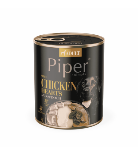 Piper Adult Dog храна за кучета с пилешки сърца, кафяв ориз и спанак, 800 г