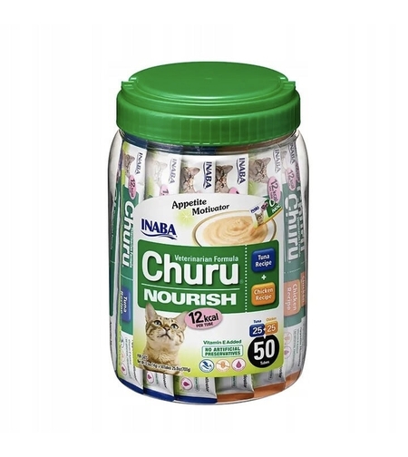 Inaba Churu Nourrish Tuna and Chicken 12 kcal - лакомство за котки с пилe и риба тон - 50 бр x 14 г