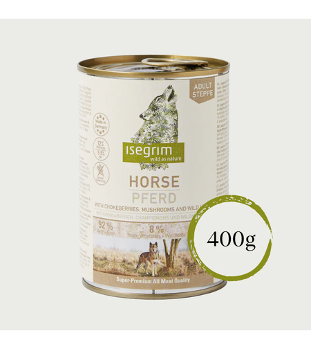 Isegrim Adult Horse, Chokeberries & Champignons - консерва за израснали кучета. С конско, арония и гъби 400г