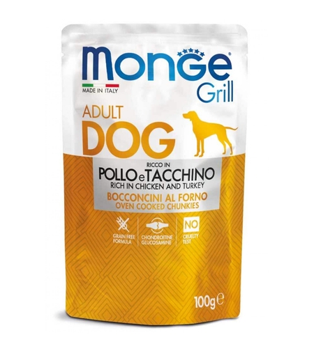 Monge Grill Adult Dog Chicken & Turkey– пауч с пилешко и пуешко за кучета, 100 g