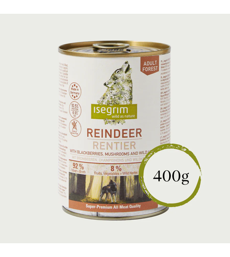 Isegrim Adult Reindeer, Blackberries & Mushrooms - консева за израснали кучета, с месо от северен елен, боровинки и гъби 400г