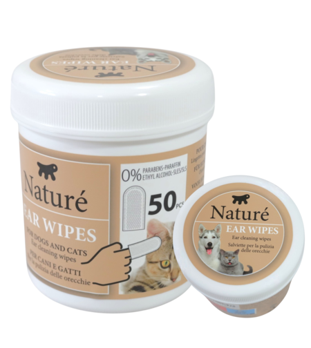 Naturé Ear Wipes – мокри кърпички за почистване на уши за кучета и котки, 50 бр