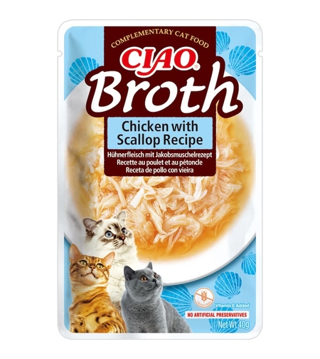 Inaba Broth Chicken with Scallop - Пауч за котки пилешки бульон с миди, 40 гр