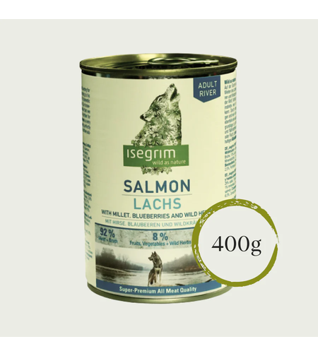 Isegrim Adult Salmon, Millet & Blueberries-консерва за израснали кучета със сьомга, птиче, сорго и боровинки 400г