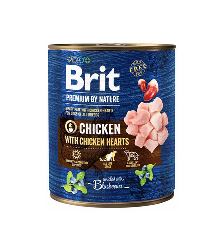 Brit Premium by Nature Chicken with Hearts 800 г – Мокра храна за кучета с пиле и пилешки сърца