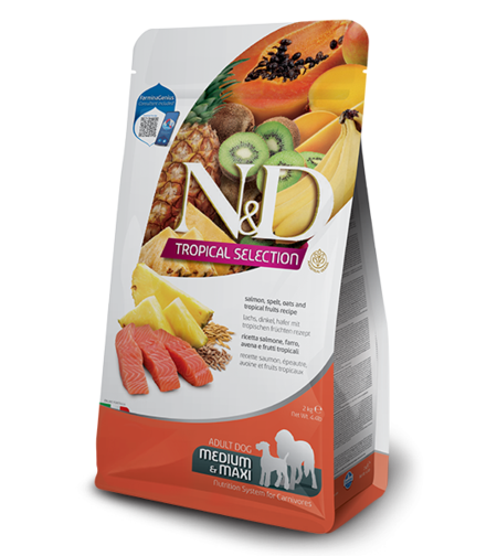 N&D Tropical Selection Salmon Adult Medium & Maxi – храна за кучета, със сьомга и тропически плодове, за средни и големи породи, 2 kg / 10 kg