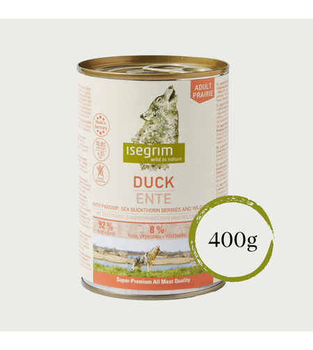 Isegrim Adult Duck & Parsnip - консерва за израснало куче с патица, пащърнак и морски зърнастец 400г