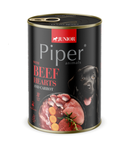 Piper Dog Junior храна за малки кученца с говежди сърца и моркови, 400 г