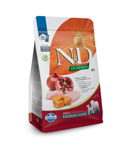 N&D Pumpkin Adult Maxi пилешко, тиква и нар 12 кг беззърнена храна за средни и едри кучета