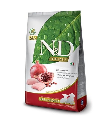 N&D Prime Chicken & Pomegranate Mini & Medium Puppy – храна за подрастващи кучета, с пилешко и нар, за дребни и средни породи, 7 kg