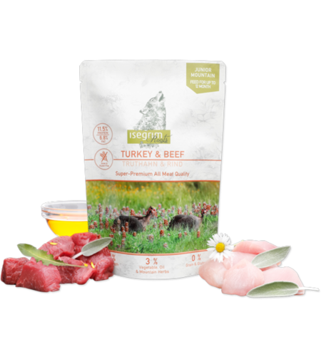 Isegrim Turkey, Beef, Sweet Potato, Mountain herbs - пуешко, говеждо, сладък картоф и планински билки 410 гр. / пауч /