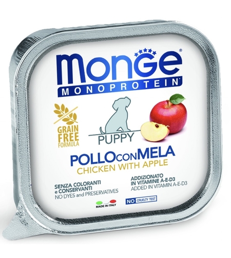 Monge Dog Monoprotein Puppy Fruit Pate Chicken & Apple – пастет за подрастващи кучета с пилешко и ябълка, 150 g