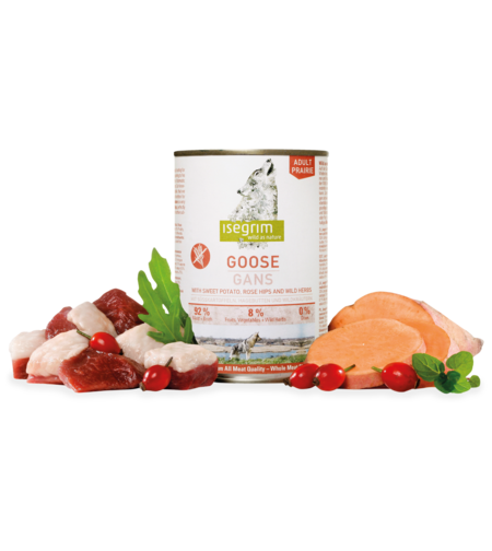 Isegrim Adult Goose & Sweet Potato - консерва за израснали кучета с гъска, сладки картофи, шипки и билки 800г