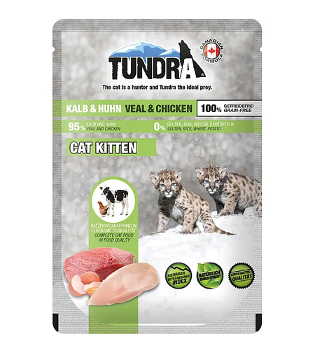 Tundra kitten veal & chicken – премиум пауч за подрастващи котки 95% телешко и пиле | 100 г