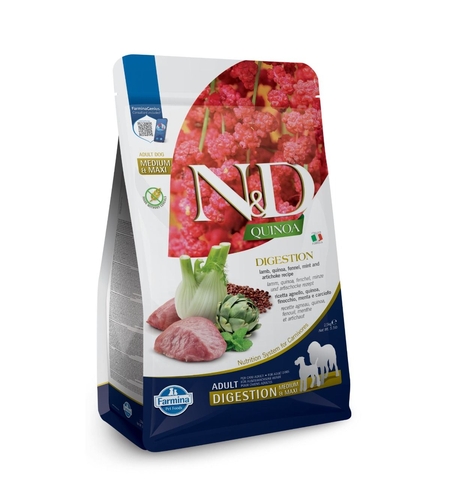 N&D Quinoa Digestion Lamb Adult Medium & Maxi – храна за кучета за добро храносмилане, с вкус агнешко, за средни и големи породи, 2.5 kg / 7 kg