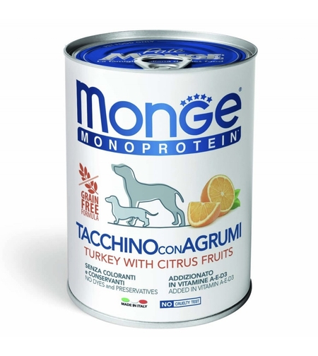 Monge DOG Monoprotein Adult Fruit Pate Turkey & Citrus Fruits – пастет с пуешко и цитрусови плодове, 400 g