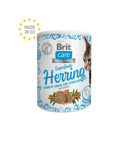 Brit Care Superfruits - Лакомство за котки в кутия 100гр- с херинга и морски зърнастец