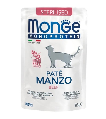 Monge Monoprotein Sterilised Cat Pate Beef - пауч за кастрирани котки с телешко месо и картофи 85 гр