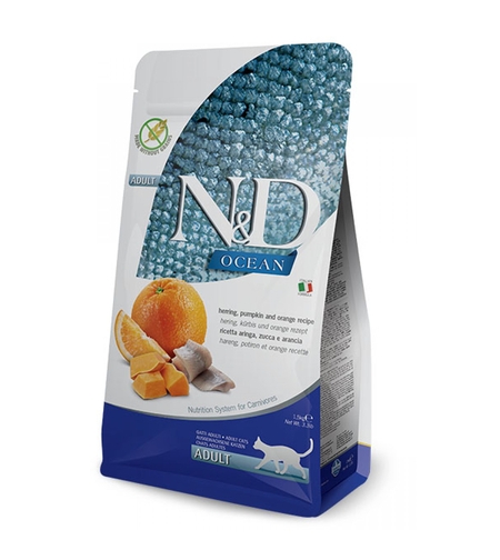 N&D Pumpkin Herring & Orange Cat Adult – храна за котки с херинга, тиква и портокал, 300 g / 1.5 kg / 5 kg
