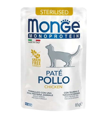 Monge Monoprotein Sterilised Cat Pate Chicken - пауч за кастрирани котки с пилешко месо и картофи 85 гр