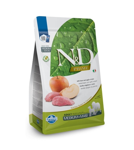 N&D Prime Wild Boar & Apple Adult Medium & Maxi – храна за кучета, с глиган и ябълка, за средни и големи породи, 2.5 kg / 12 kg