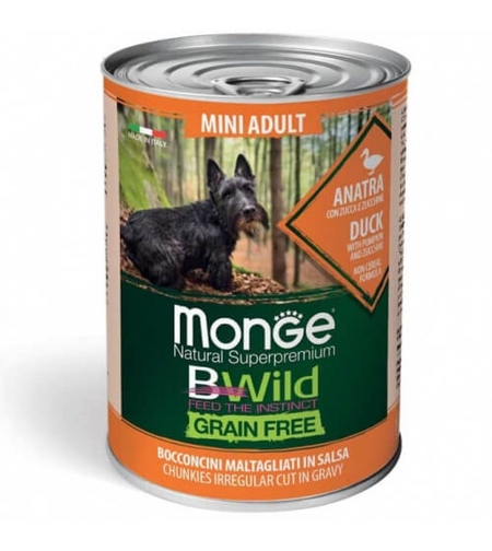 Monge BWild Grain Free Mini Adult with Duck – консерва с патица, тиква и тиквички, 400 g