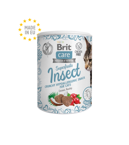 Brit Care Superfruits - Лакомство за котки в кутия 100гр- с насекоми, кокосово масло и шипки
