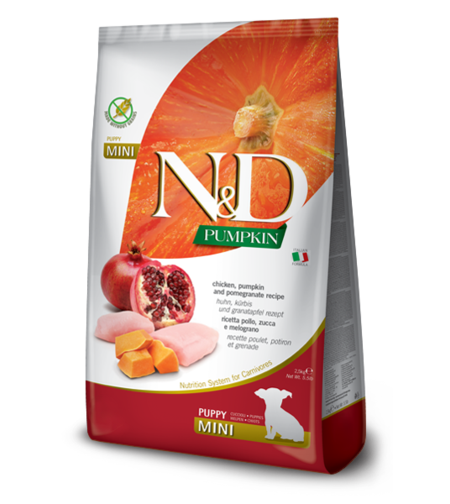 N&D Pumpkin Chicken & Pomegranate Puppy Mini – храна за кученца мини породи с пиле и нар, 0.800 kg / 2.5 kg / 7 kg