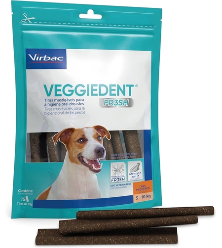 Virbac Veggiedent Fresh S – дентални стикове/ламели за кучета 5–10 kg, 15 бр.