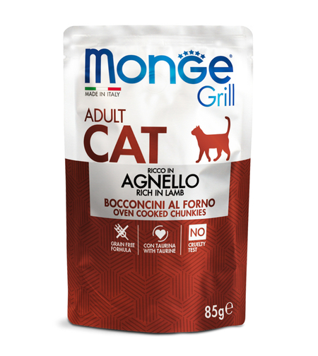 Monge Grill Adult Cat – пауч с агнешко за котки в зряла възраст, 85 g