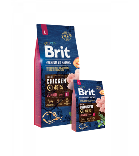 Brit Premium by Nature Junior L – 45% прясно пилешко – храна за подрастващи едри породи, 3 kg / 15 kg