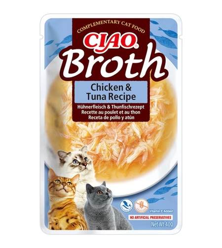 Inaba Broth Chicken with Tuna - Пауч за котки пилешки бульон с риба тон, 40 гр