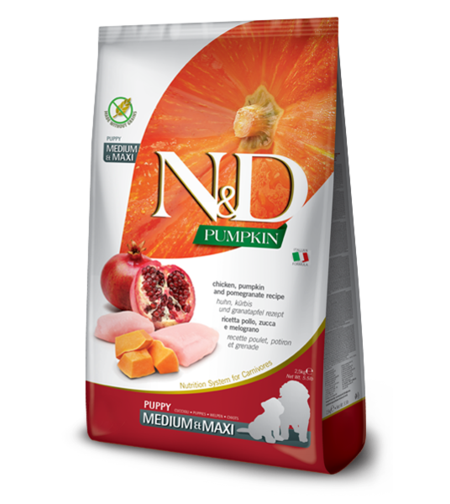 N&D Pumpkin Chicken & Pomegranate Puppy Medium & Maxi – храна за подрастващи кучета с пиле и нар, 2.5 kg / 12 kg