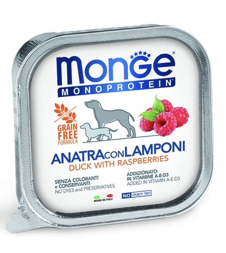 Monge Dog Monoprotein Adult Fruit Pate Duck & Raspberries – пастет за кучета в зряла възраст с патешко и малини, 150 g
