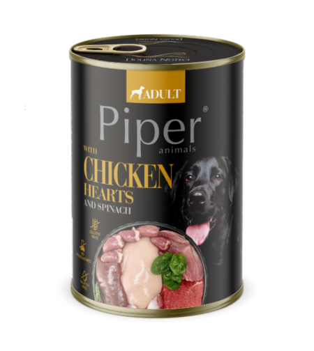 Piper Adult Dog храна за кучета с пилешки сърца, кафяв ориз и спанак, 400 г