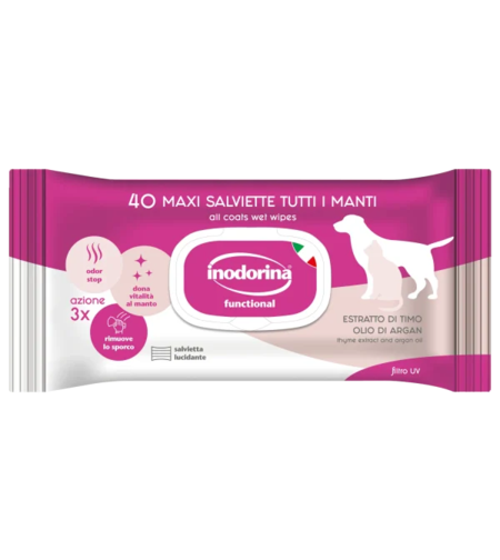 Inodorina Functional - мокри кърпички куче или котка с Мляко и Ванилия с добавено Арганово масло 40бр