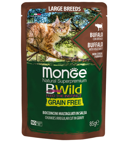 Monge BWILD Grain Free Large Breeds с биволско и зеленчуци – пауч с хапки в сос 85 г