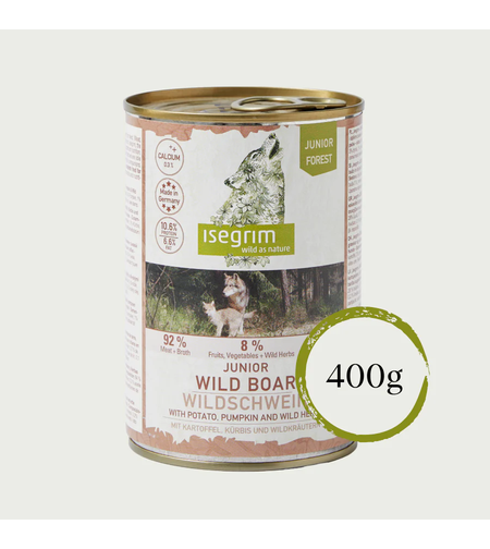 Isegrim Junior Wild boar, Potato & Pumpkin - консерва  за подрастващи кученца с глиган, картофи и тиква 400г