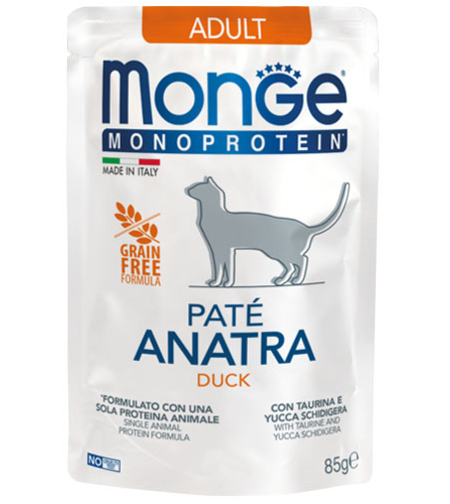 Monge Monoprotein Adult Cat Pate Duck - пауч за котки в зряла възраст с патешко месо и картофи 85 гр
